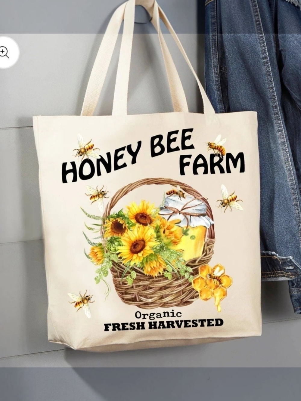 Honey Bee Farm Sunflower Tote Bag - Cream